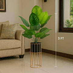 3-Foot Artificial Plant in Black & Gold Metal Stand – Elegant Home Decor Accent