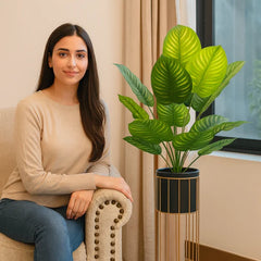 3-Foot Artificial Plant in Black & Gold Metal Stand – Elegant Home Decor Accent